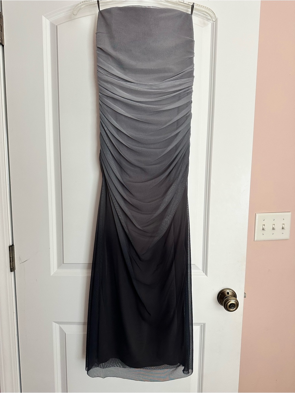 Zara Strapless Ombre Ruched Dress in Gray and Charcoal